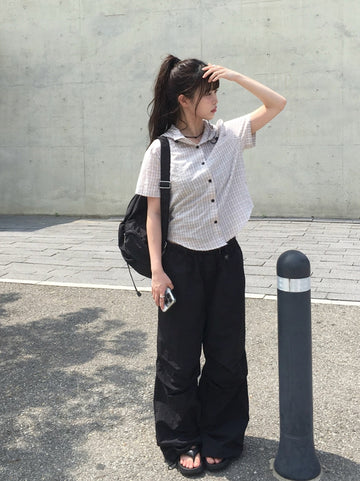 Ajin Check Summer Hood String Shirt